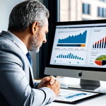 A professional adult, fully clothed in a modest business suit, sits thoughtfully at a modern desk in a well-lit, contemporary office. The individual is looking at a digital tablet displaying financial charts and graphs, representing self-reflection on investment risk tolerance and personal financial planning. The scene emphasizes clear decision-making and a focused mindset. The subject has perfect anatomy, correct proportions, well-formed hands, and a proper finger count, in a natural pose. This image is safe for work, appropriate content, family-friendly, and captures professional photography with high quality.